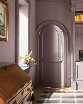A Cinnamon Slate color-drenched entryway by Benjamin Moore.