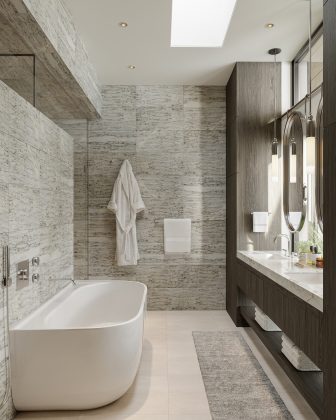 The primary bathroom in the Sky Chalet in Snowmass.