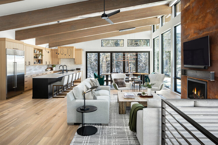 Open floor plan living room and kitchen of the Keystone home by Collective Architecture and Collective Design.