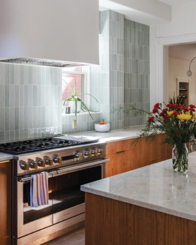 Stove and oven in the remodeled kitchen by ZOB Design Studio and Sustainabuilt.