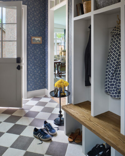 Mudroom and back door in the 2026 Home & Garden Colorado Designer Showhouse.