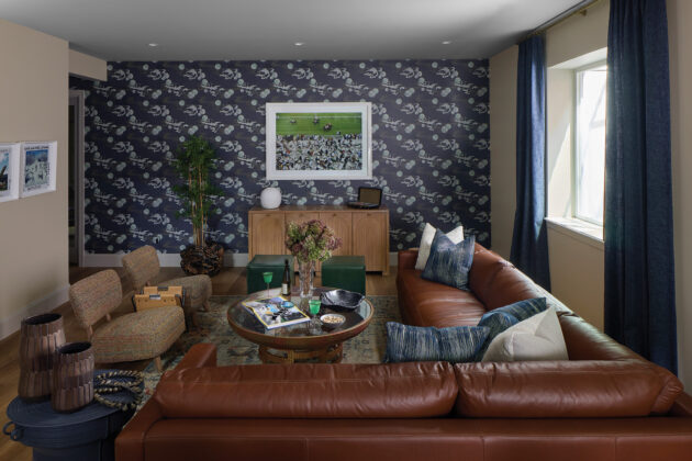 Large seating area in the rec room in the 2026 Home & Garden Colorado Designer Showhouse.